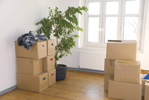 Business relocation items and office equipment ready to move