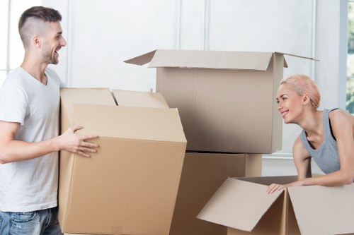 Securely arranged boxes and furniture inside a van