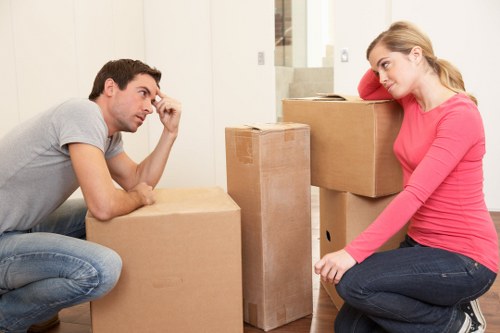 Packed boxes and furniture prepared for local removal services