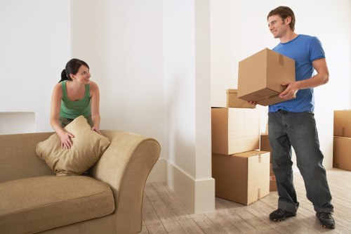 Packed boxes and furniture prepared for transport